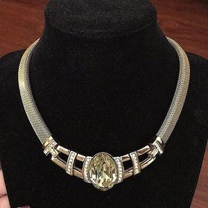 Vintage CHRISTIAN DIOR Faux Peridot/Crystal Goldtone Couture Statement Necklace